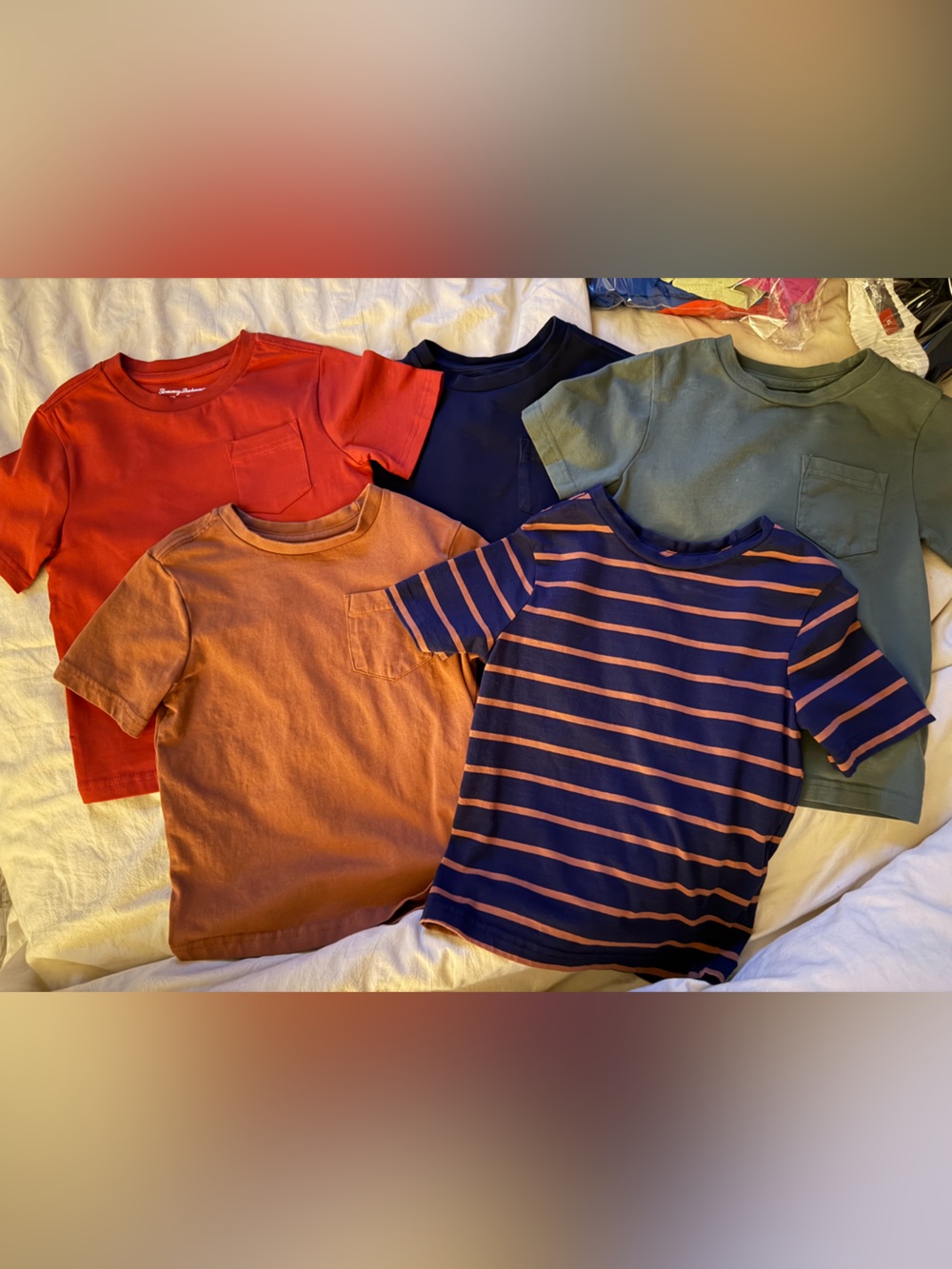 FIVE SHIRTS Tommy Bahama Kids Navy & Rust Striped Short Sleeve Tee